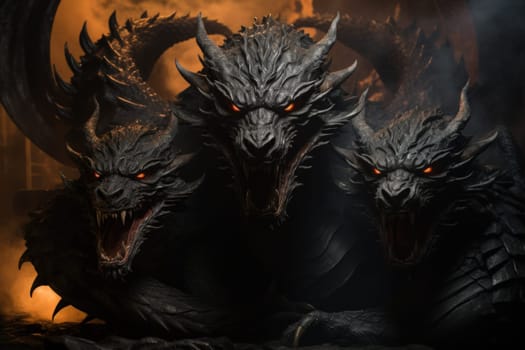 In the realm of fantasy, ferocious shadow dragons dominate the skies, their majestic forms wreathed in darkness.