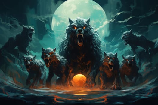 Venture into a mystical realm where fierce werewolves, under the enchanting light of the full moon, undergo their awe-inspiring transformation.