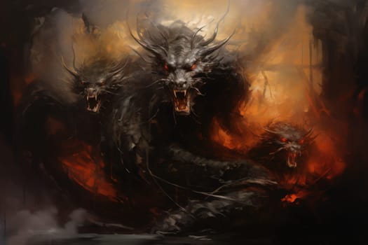 In the realm of fantasy, ferocious shadow dragons dominate the skies, their majestic forms wreathed in darkness.