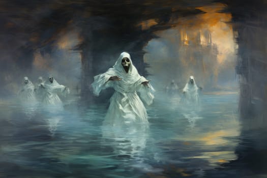 In the realm of fantasy, haunting ghostly apparitions are ethereal beings that exist between the world of the living and the realm of the dead.