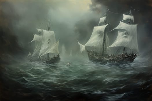 Embark on a haunting journey across the treacherous waters with this captivating illustration by a professional visual artist.