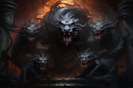 In the realm of fantasy, ferocious shadow dragons dominate the skies, their majestic forms wreathed in darkness.