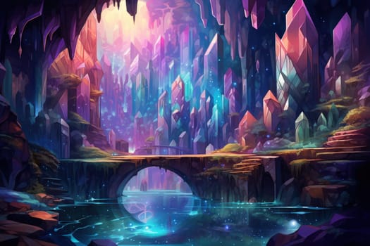 Enter a realm of enchantment where fantasy comes to life. Behold the mesmerizing sight of harmonious waterfalls adorned with radiant crystals.