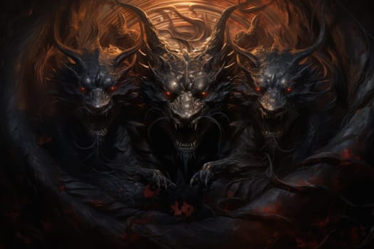 In the realm of fantasy, ferocious shadow dragons dominate the skies, their majestic forms wreathed in darkness.