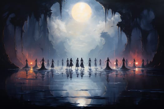 In the realm of fantasy, graceful moonlit dancers captivate with their ethereal movements, perfectly synchronized with the celestial rhythms.