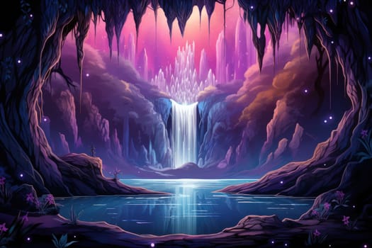 Enter a realm of enchantment where fantasy comes to life. Behold the mesmerizing sight of harmonious waterfalls adorned with radiant crystals.