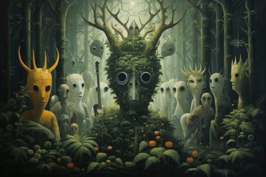 Deep within the mystical woodland realms of fantasy, ancient forest spirits stand as silent sentinels, their ethereal presence a testament to the wisdom and magic of the natural world.