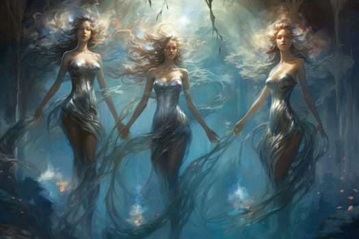Imagine a mystical world where ethereal mermaids gracefully swim with flowing sapphire tails, enchanting all who gaze upon their mesmerizing beauty.