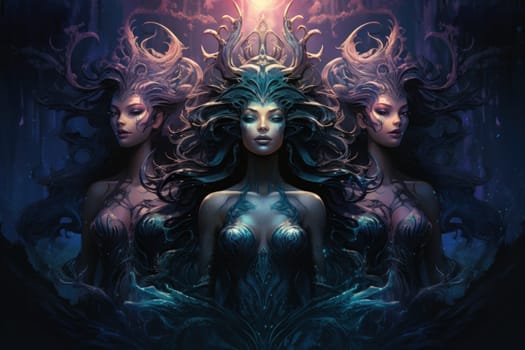 Imagine a mystical world where ethereal mermaids gracefully swim with flowing sapphire tails, enchanting all who gaze upon their mesmerizing beauty.