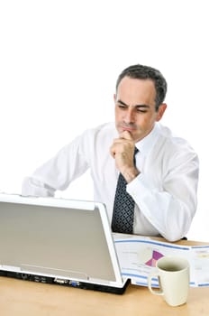 Businessman at his desk on white background