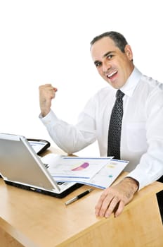 Businessman at his desk on white background