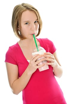 Teenage girl with milkshake