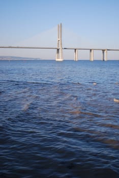 Vasco da Gama Bridge over River Tagus in