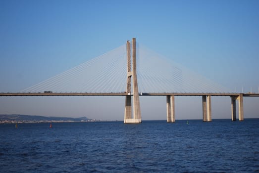 Vasco da Gama Bridge over River Tagus in