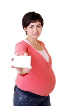 Pregnant woman with business card