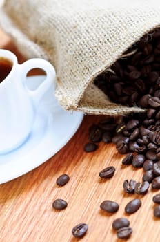 Coffee beans and espresso