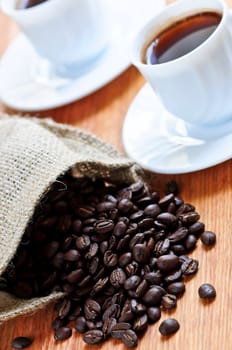 Coffee beans and espresso