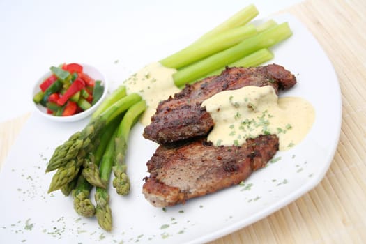 Green asparagus and meat