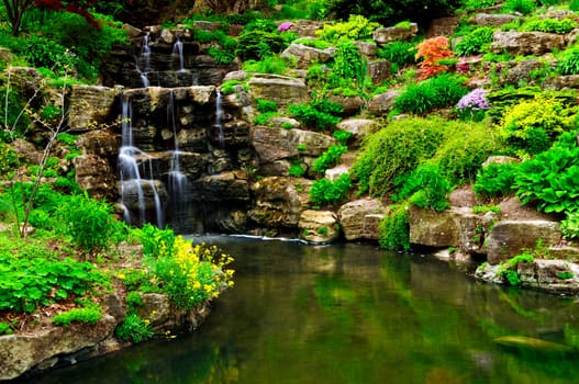Cascading waterfall and pond