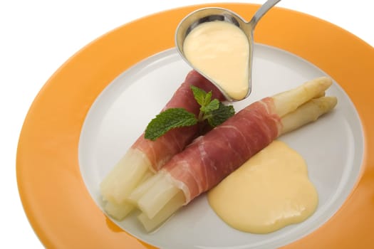 white asparagus with Parma ham