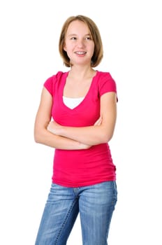 Teenage girl smiling with braces