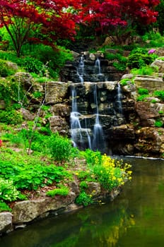 Cascading waterfall and pond
