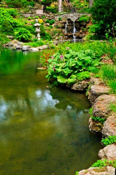 Cascading waterfall and pond