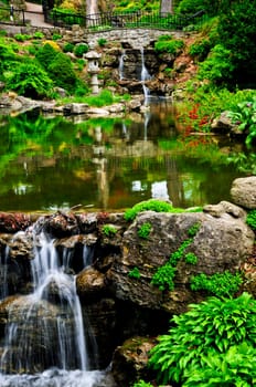 Cascading waterfall and pond