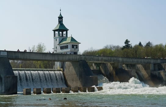 Historic weir on the Lech near Augsburg