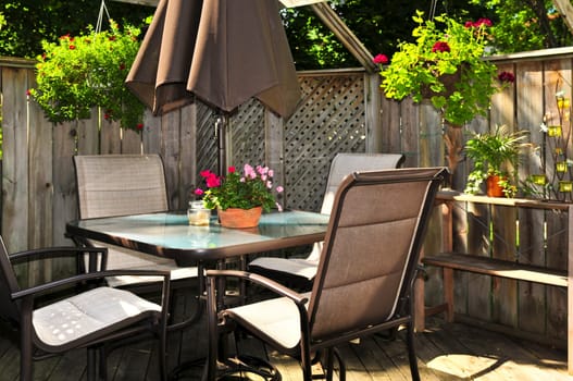 Patio furniture on a deck