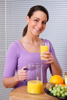 Woman wants to drink orange juice