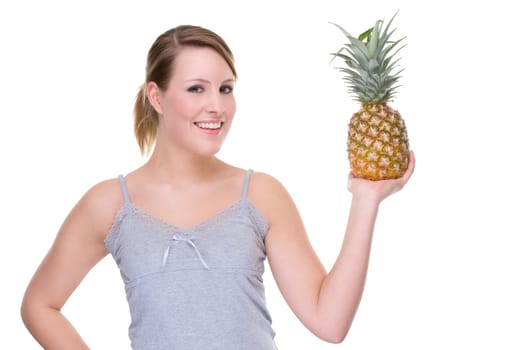 Young woman with a pineapple