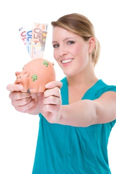 Woman with piggy bank