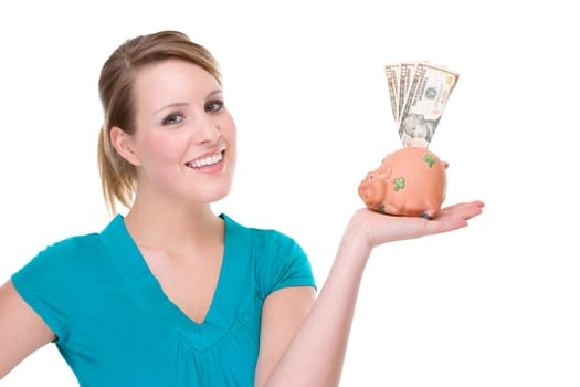 Woman with piggy bank