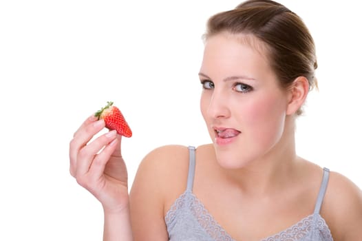 Young woman with strawberry