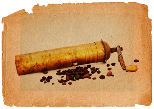 coffee mill and beans in grunge style
