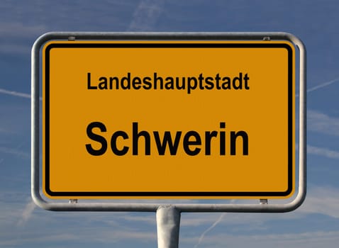 Town sign for the state capital Schwerin