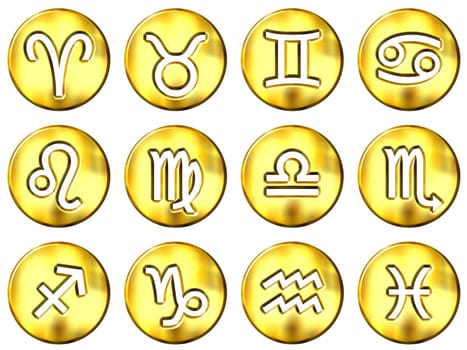 3D Golden Zodiac Signs