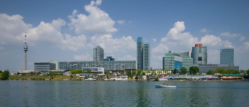 Skyline of the Danube city in Vienna
