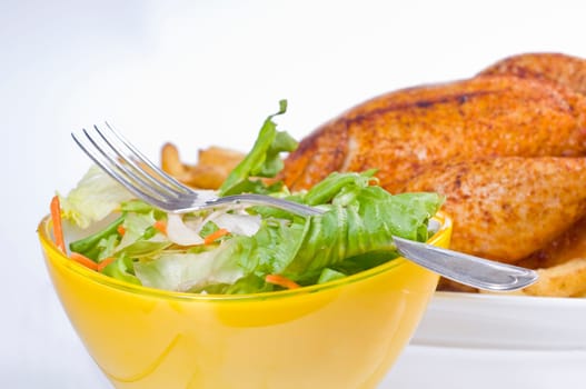 Mixed salad in yellow peel
