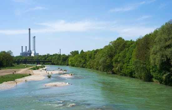 Munich's Isar with combined heat and power plant