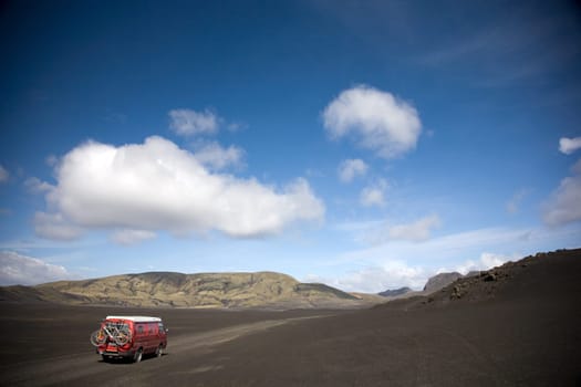 Driving on lava sand