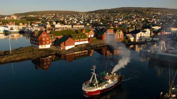 Tórshavn with fishing boat