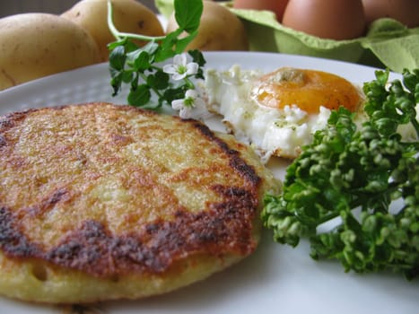 Potato pancakes with fried egg