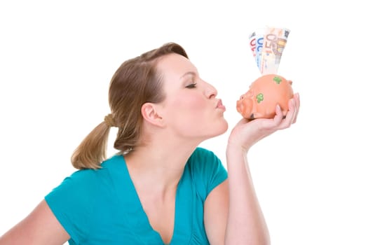 Woman with piggy bank