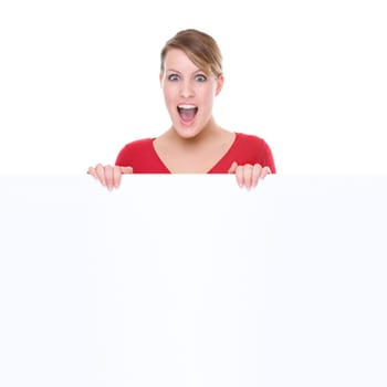 Young woman with an advertising sign