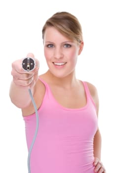 Woman with power cable
