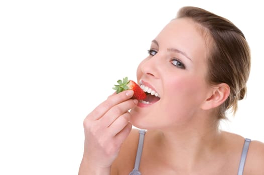 Young woman with strawberry