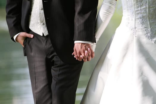 Newlyweds - hand in hand