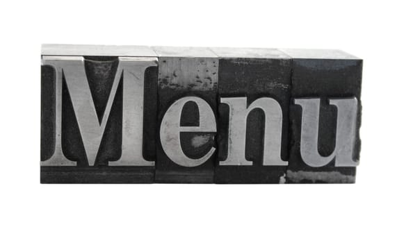 menu in old metal letterpress type